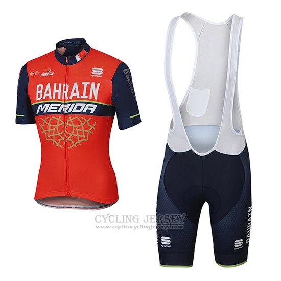 2017 Cycling Jersey Bahrain Merida Red Short Sleeve and Bib Short